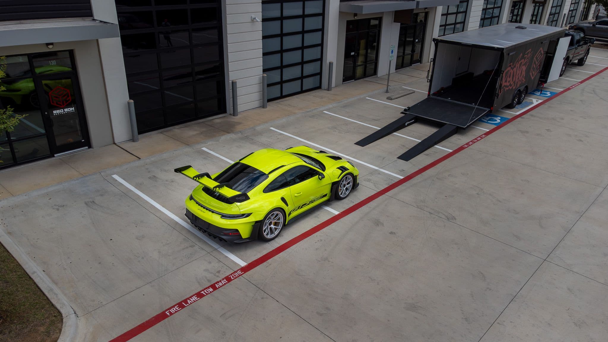 Neon Yellow Porsche GT3RS Drone Photography